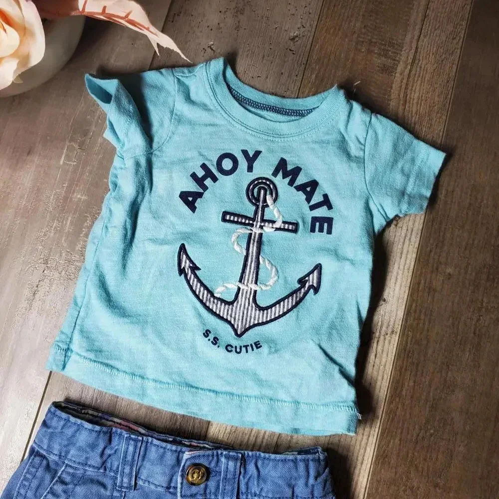 Carter's Blue Ahoy Mate Baby Boys Outfit Size 3M